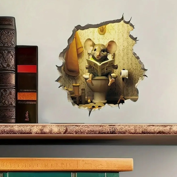 Hilarious Mouse Hole in the Wall Sticker Reading Sitting on “Throne” - Picture 4 of 4